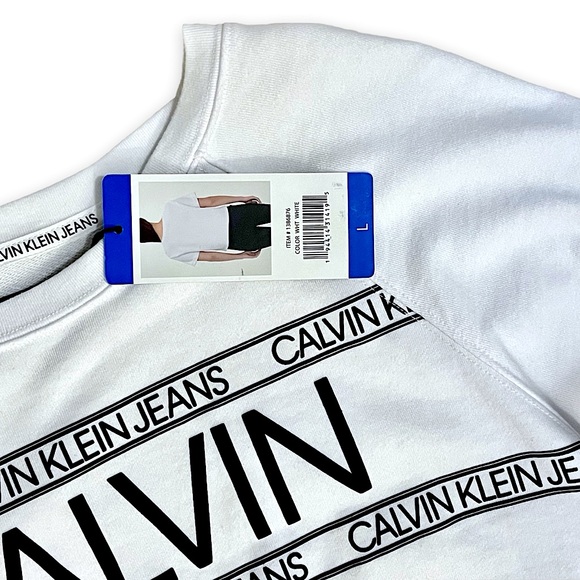 NWT Calvin Klein White Logo Short Sleeve Crop Top Size Large - Picture 11 of 13